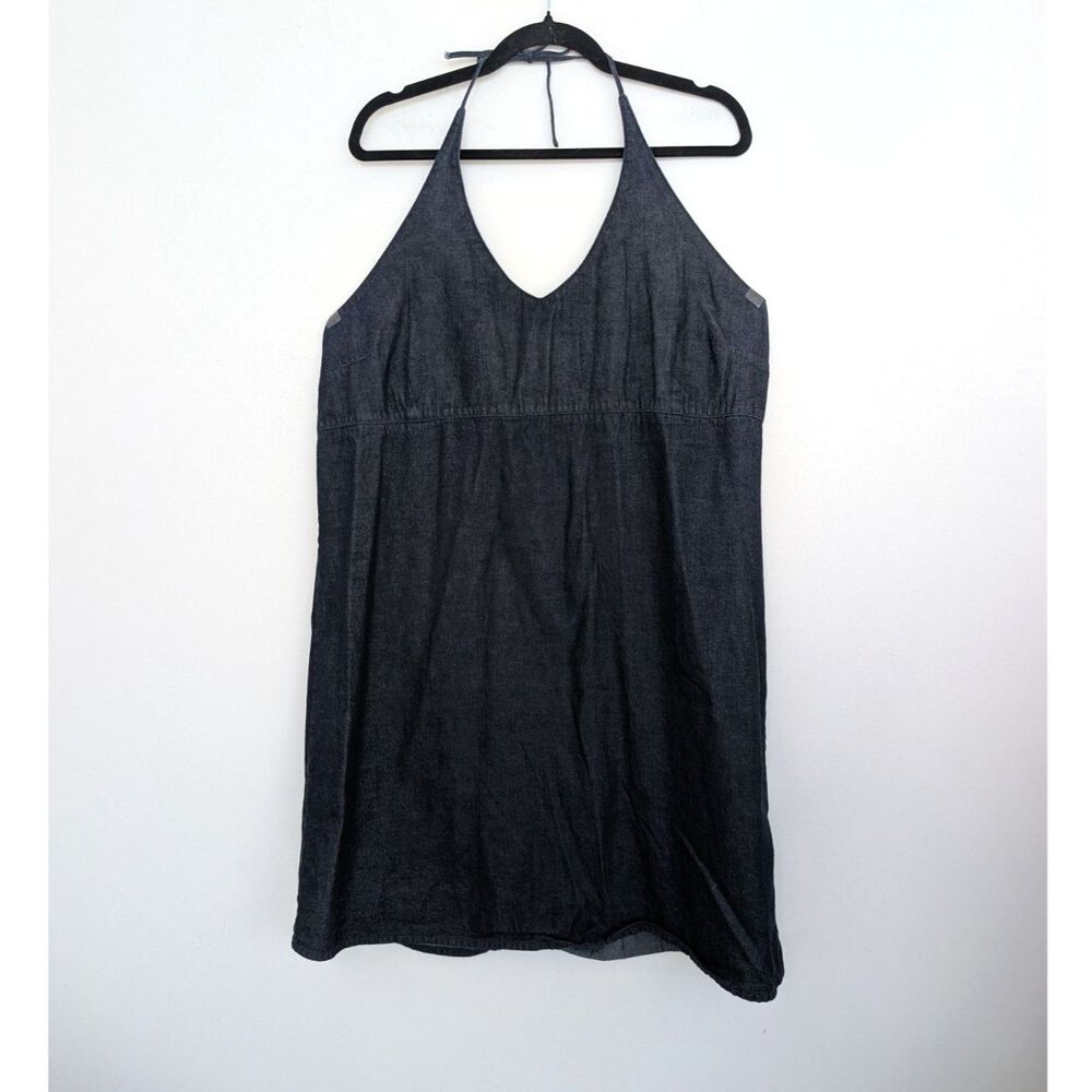 Y2K Old Navy Denim Halter Neck Babydoll Mini Dress Sz 20